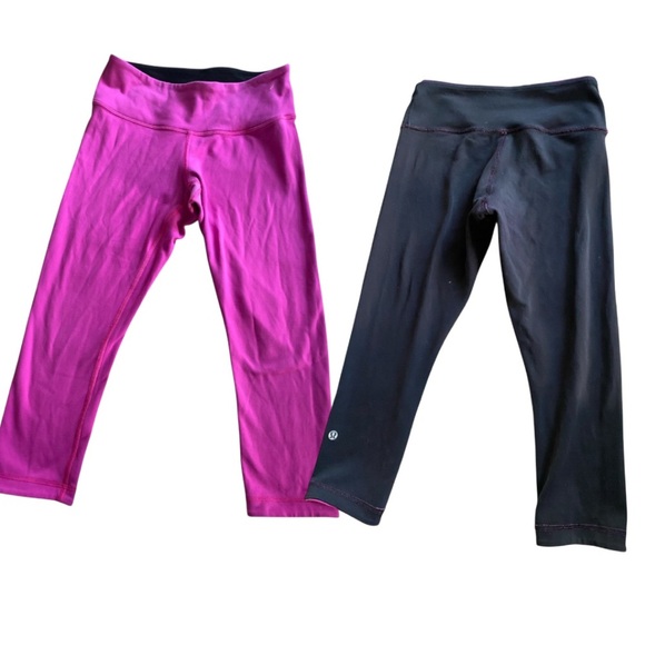 LULULEMON vintage WUNDER UNDER CROP *REVERSIBLE, pink  & BLACK - Picture 1 of 7
